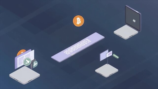 Isometric Cryptocurrency Network with Bitcoin, Devices, and Data Transfer Elements blockchain technology
