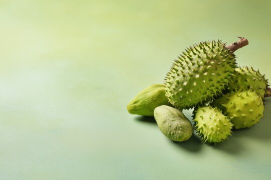 Unique tropical marang fruits arranged beautifully on a soft green background, highlighting nature's artistry and texture