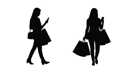 Two women walking with shopping bags a striking silhouette © SHM707k