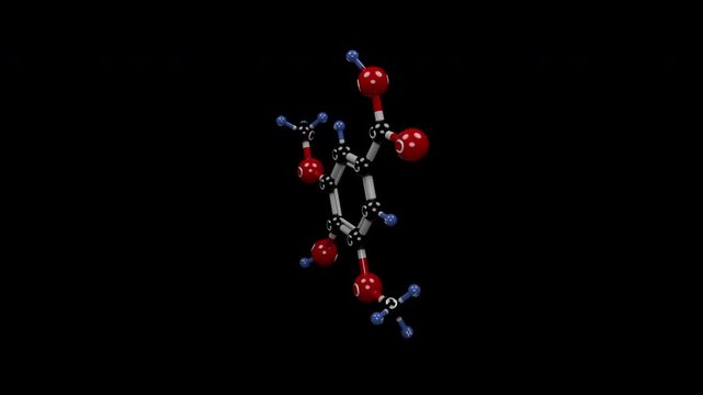 Syringic acid molecule. Plant-derived phenolic compound with antioxidant, anti-inflammatory, antimicrobial, and potential antidiabetic and anticancer activity.