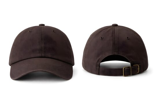 Blank Dark Brown Dad Hat Baseball Cap Mockup Front and Back View