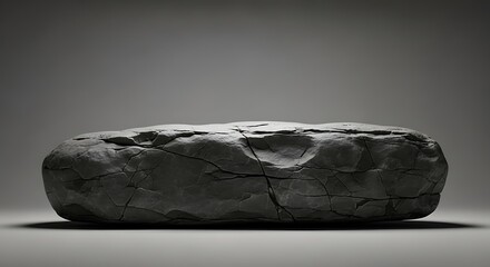 Naklejka premium A textured, gray stone formation sits, casting a shadow, against a monochromatic backdrop