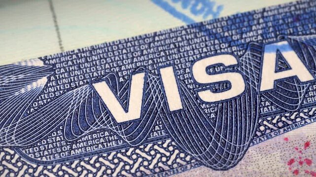 United States of America old visa stamp macro shot