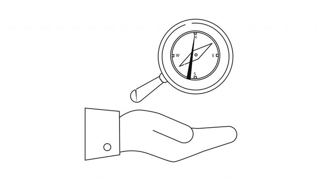 Time Management and Direction - Hand Holding Magnifying Glass Icons.