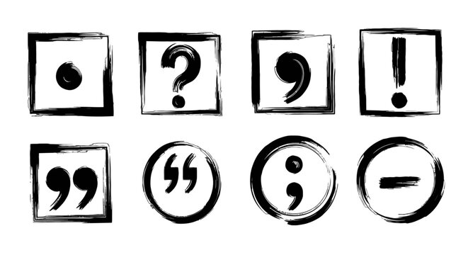 Collection of black punctuation marks on white background.