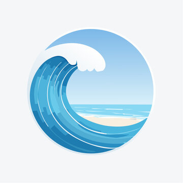Circular Illustration of a Crashing Ocean Wave on a Beach
