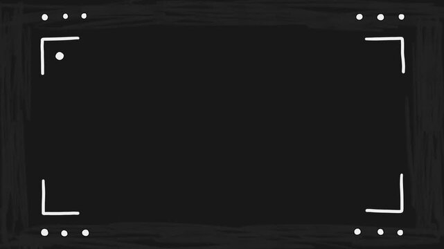 Hand drawn camera viewfinder interface looped animation on black background. For vloggers, filmmakers, sketchbook-style cinematography effect in their projects. Vibrating white frame