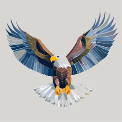 Fototapeta premium Majestic Geometric Eagle Flying with Wings Spread Against a Plain Background