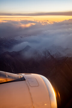 Looking out over the Andes mountains from an airplane in Argentina.