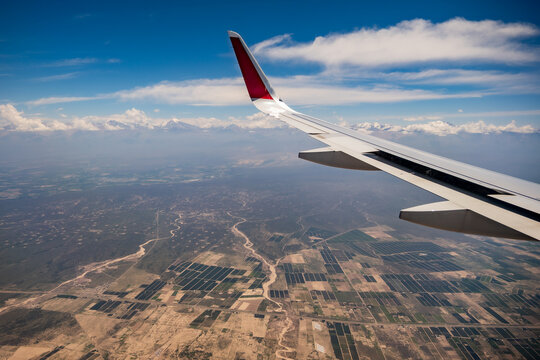 Looking out over the Andes mountains from an airplane in Argentina.