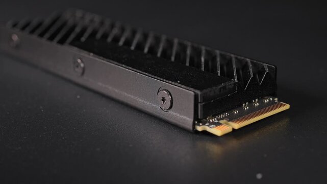 High Speed M.2 SSD for PC. Computer hardware shortage concept. M.2 and NVMe Storage memory chips used in AI models with training data and Cloud Computing in processing servers.