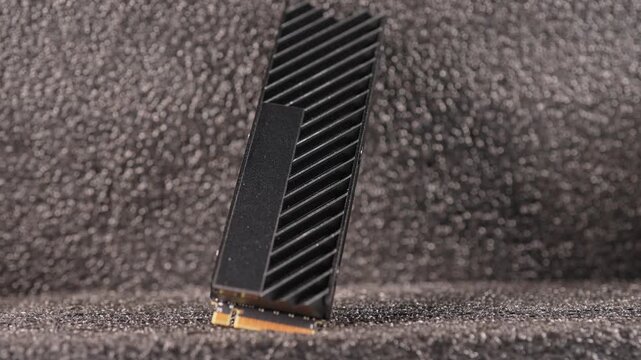 High Speed M.2 SSD for PC. Computer hardware shortage concept. M.2 and NVMe Storage memory chips used in AI models with training data and Cloud Computing in processing servers.