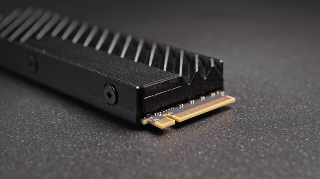 High Speed M.2 SSD for PC. Computer hardware shortage concept. M.2 and NVMe Storage memory chips used in AI models with training data and Cloud Computing in processing servers.