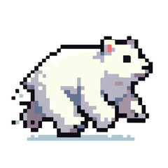 Obraz premium Charming pixel art polar bear icon, captured mid-stride, showcasing a cute and minimalist digital design perfect for game assets, applications, or modern wildlife-themed projects