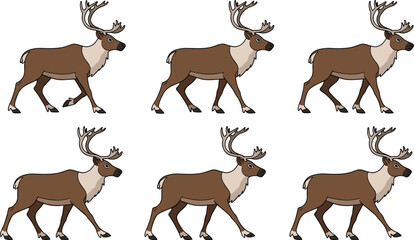 Arctic reindeer character collection featuring a brown caribou walking in side view for Christmas holiday celebration nature wildlife conservation and seasonal winter vector set © Creative Minds