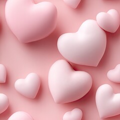 A collection of 3d pink hearts scattered on a pastel background shows a simple and seamless design suitable for various projects SEAMLESS PATTERN