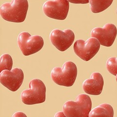 Fototapeta premium A collection of 3d pink hearts scattered on a pastel background shows a simple and seamless design suitable for various projects SEAMLESS PATTERN