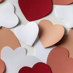 Obraz premium Small paper hearts in shades of red and white arranged on a pastel pink background create a festive atmosphere for Valentine's Day SEAMLESS PATTERN