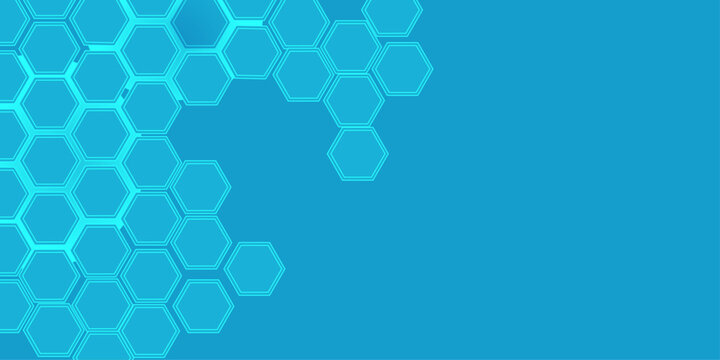 An abstract blue background featuring a futuristic geometric pattern of 3d hexagons creates a digital vector texture for modern business and technology web design