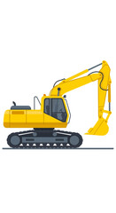 Heavy Yellow Excavator Machine On White Background For Construction Projects