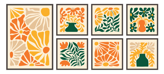 Mid Century Modern Floral Wall Art Set with Retro Botanical Prints © Mariana