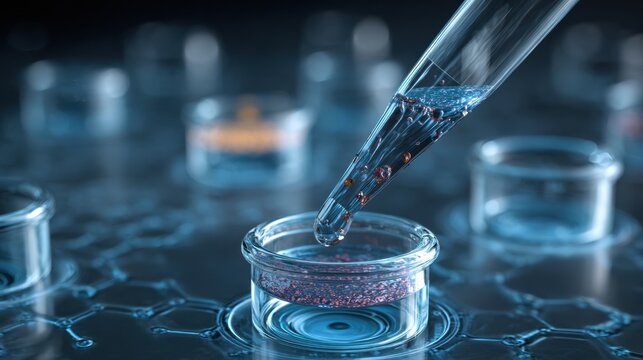 Scientific experiment with liquid in laboratory glassware