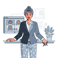 Woman With Virtual Reality Headset Working.