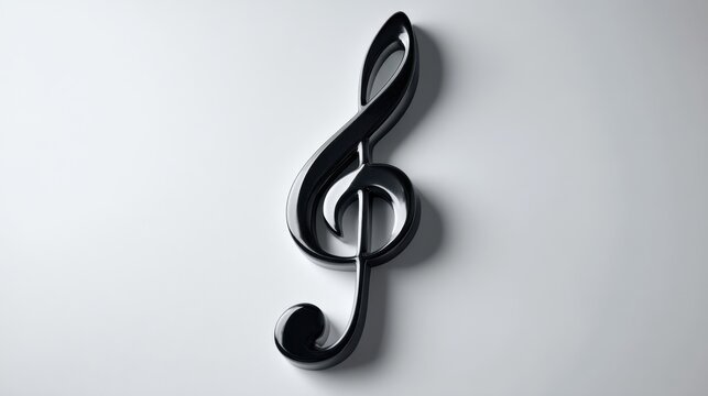 A treble clef symbol is placed on a plain background. The shape is smooth and flowing showing its design details. This symbol represents music and sound.