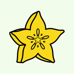 Yellow Starfruit Simple Line Art.