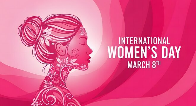 International Women's Day portrait illustration pink background celebration empowerment March 8th