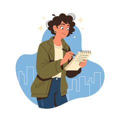 Young Woman Writing in Notebook.