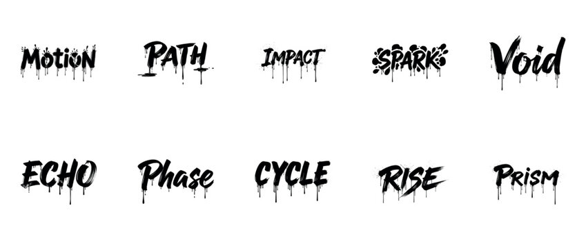 Artistic graffiti words collection with dripping effect on white background