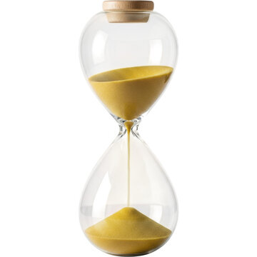 An hourglass with yellow sand on a white background isolated on transparent background