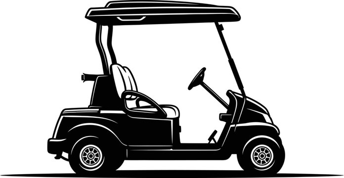 Black and white golf cart silhouette illustration image