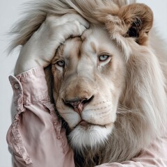 重大なトラブルに悩むシャツ姿のライオン。管理職のストレスと苦悩