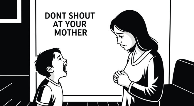 Young Boy Shouting Disrespectfully at His Sad and Distressed Mother