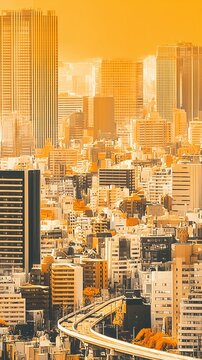 Golden urban landscape symbolizing growth and modern city life
