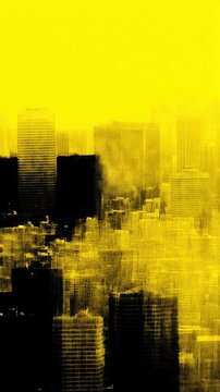 Abstract yellow cityscape background with impressive urban silhouettes