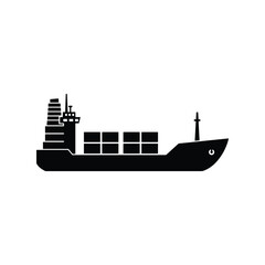 Obraz premium Black Solid Cargo Container Ship Silhouette Icon Vector