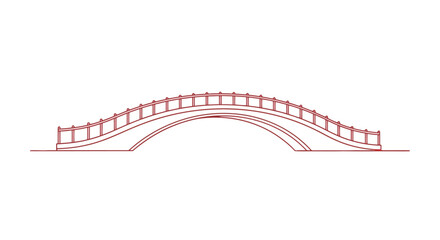 Fototapeta premium Red line art illustration of a traditional arched bridge design