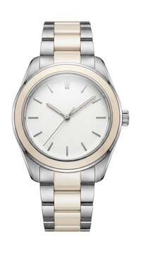 Ceramic and steel bracelet watch with dual-tone bezel and white face