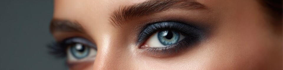 Obraz premium Close-up of female with striking blue eyes and smoky eye makeup