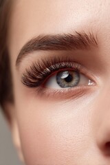 Obraz premium Close-up of female eye with long eyelashes and perfect makeup