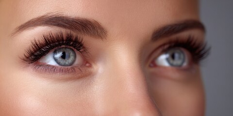 Fototapeta premium Close-up of female eyes with long eyelashes and blue iris