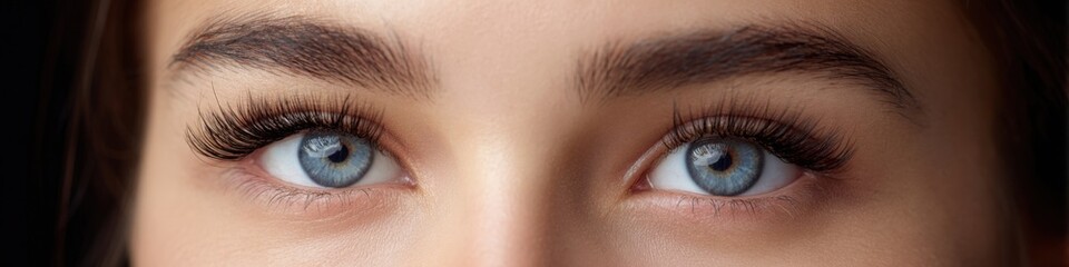 Obraz premium Close-up of female caucasian mature eyes with long lashes and blue iris