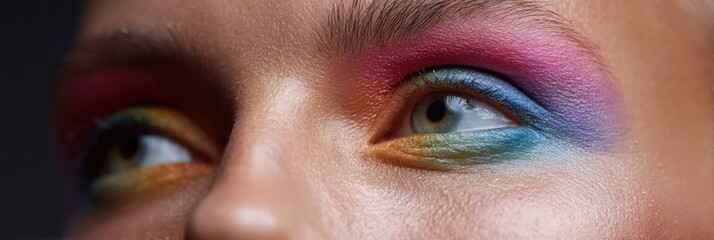 Naklejka premium Colorful eye makeup with bold multicolored eyeshadow on caucasian female