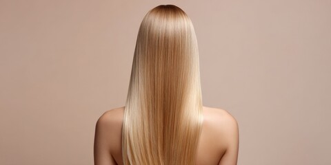 Fototapeta premium Blonde caucasian female with long straight hair from back view