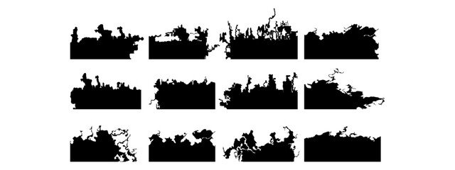 Obraz premium A set of black grunge bottom border textures featuring rough, and distressed abstract silhouettes. Ideal for poster layouts, overlays and creative graphic design projects.