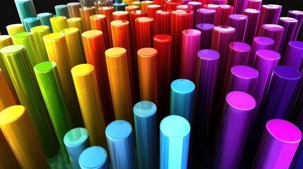 Fototapeta premium An Array of Vibrant Cylindrical Rods in a Gradient Spectrum of Colors