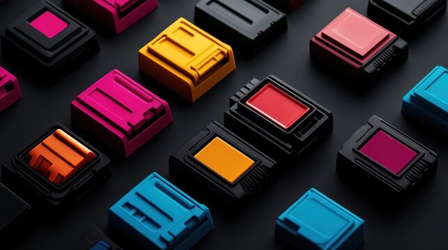 Assortment of Vibrant Modern Ink Cartridges Displayed in Studio Lighting with Sleek Labels